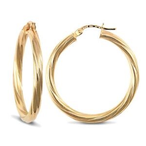 JER197 | 9ct yellow gold 3mm round-tube twisted creole Hoop Earrings