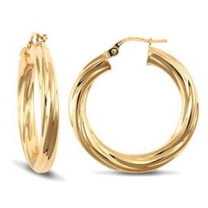 JER202 | 9ct yellow gold 4mm round-tube twisted creole Hoop Earrings