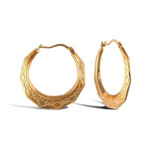 9ct yellow gold Natural Diamond pattern creole earrings.