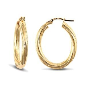 9ct yellow gold oval shaped twisted creole Hoop Earrings