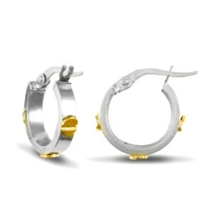 9ct Yellow & White Gold 3mm Hoop Earrings