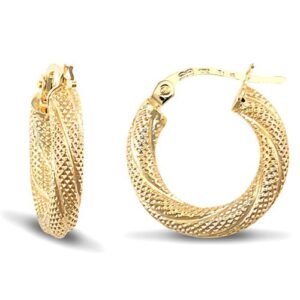 9ct yellow gold 3mm frosted twist creole Hoop Earrings