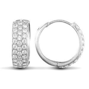 JER526 | 9ct white gold huggie Hoop Earrings pave-set with 3 rows of brilliant cut cubic zirconia stones.