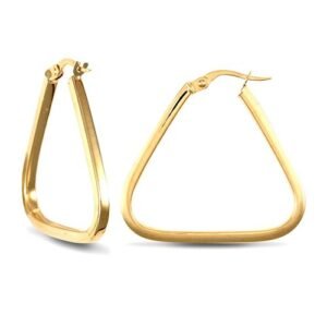 9ct yellow gold square tube triangle shape hoop creole earrings.