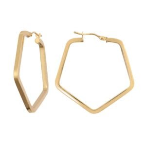 9ct yellow gold square tube hexagon shape hoop creole earrings.