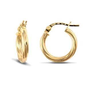 9ct yellow gold 2.5mm round-tube twisted creole Hoop Earrings