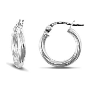 9ct white gold 2.5mm round-tube twisted creole Hoop Earrings