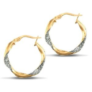 9ct yellow and white gold plain / frost creole Hoop Earrings