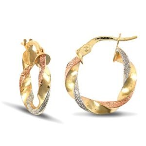 9ct 3 tri-colour gold creole Hoop Earrings
