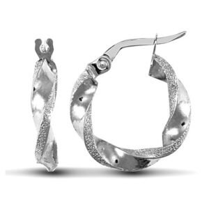 9ct white gold polished / frost creole Hoop Earrings