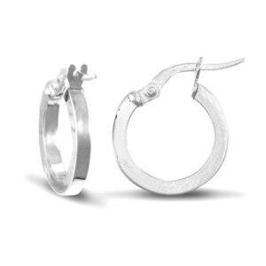 9ct white gold square tube creole Hoop Earrings