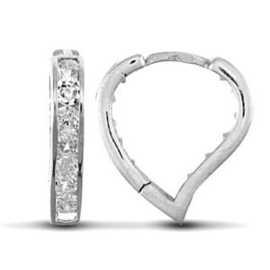 JER717 | 9ct white gold cubic zirconia set heart huggie earrings.