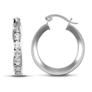 9ct white gold channel set cubic zirconia creole Hoop Earrings