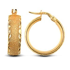 9ct yellow gold frosted and Diamond Cut court profile Hoop Earrings