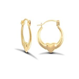 9ct yellow gold heart creole earrings.