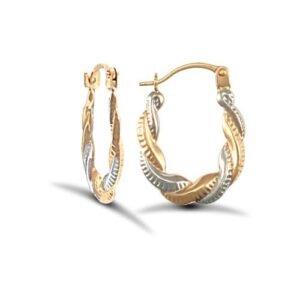 9ct yellow and white gold plaited creole earrings.