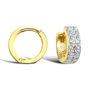 9ct yellow gold baby/Children's cubic zirconia pave set hinged hoop earrings.