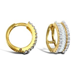 9ct yellow gold round and baguette cubic zirconia hinged hoop earrings