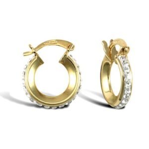 9ct yellow gold pave set cubic zirconia creole hoop earrings