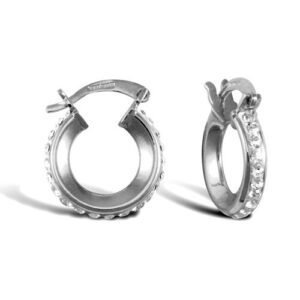 9ct white gold pave set cubic zirconia creole hoop earrings