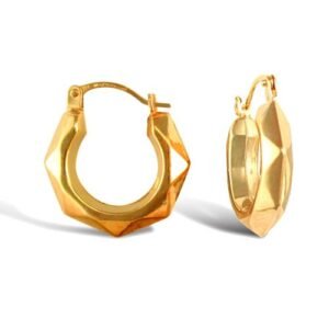9ct yellow gold polished faceted creole earrings