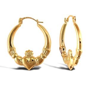 9ct yellow gold polished Claddagh creole earrings