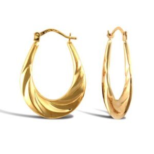 9ct yellow gold polished Diamond Cut oval creole earrings