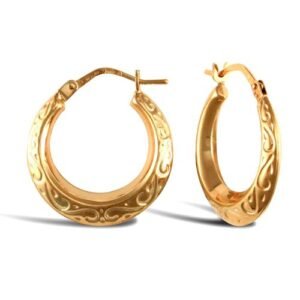 9ct yellow gold Diamond Cut intricately designed creole earrings