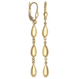 9ct Yellow Gold Raindrop Trilogy Drop Earrings. Fitted with post and french/omega clip for extra security while not requiring extra pieces.