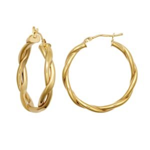 9ct Yellow Double Tubed Plaited Polished hoop Earrings