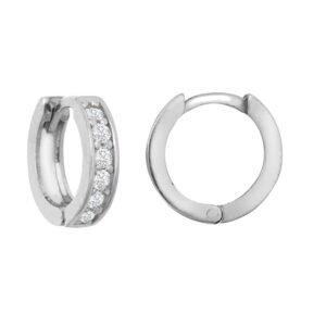 9ct White Single Row CZ Huggie Earrings