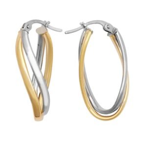 9ct Yellow & White Double Oval Hoop Earrings