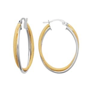 9ct Yellow & White Double Oval Hoop Earrings