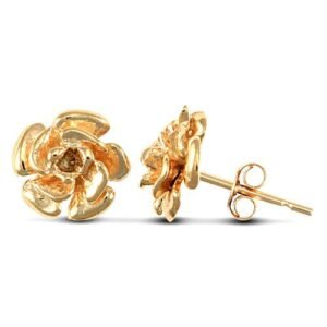 JES004 | solid 9ct yellow gold hand finished flower design Stud Earrings