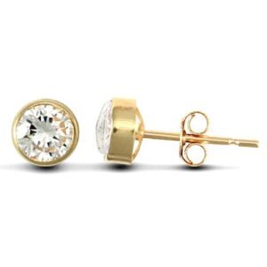 JES103 | 9ct yellow gold round stud earrings rub-over set with a solitaire cubic zirconia stone.