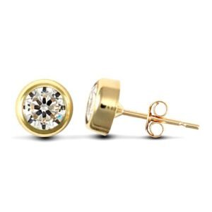 JES104 | 9ct yellow gold round stud earrings rub-over set with a solitaire cubic zirconia stone.