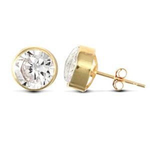 JES105 | 9ct yellow gold round stud earrings rub-over set with a solitaire cubic zirconia stone.