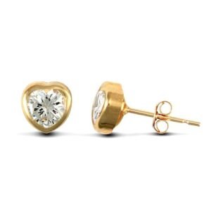 JES107 | 9ct yellow gold heart shaped stud earrings rub-over set with a solitaire cubic zirconia stone.