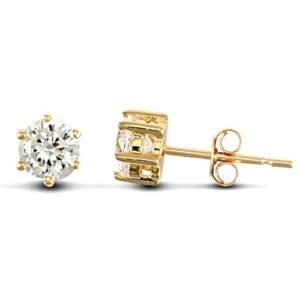 JES126 | solid 9ct yellow gold hand finished stud earrings claw-set with a 4mm solitaire cubic zirconia stone.