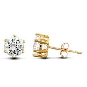 JES127 | solid 9ct yellow gold hand finished stud earrings claw-set with a 5mm solitaire cubic zirconia stone.