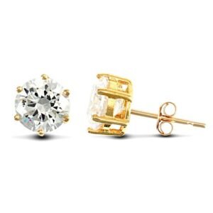 JES128 | solid 9ct yellow gold hand finished stud earrings claw-set with a 6mm solitaire cubic zirconia stone.