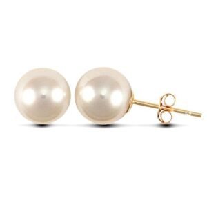 JES154 | 7.5mm premium quality cultured pearl Stud Earrings with a 9ct yellow gold post and butterfly fitting.