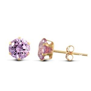 JES171 | 9ct yellow gold Stud Earrings claw-set with a 5mm solitaire light blue cubic zirconia stone.