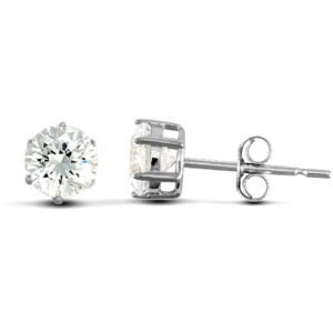 JES178 | solid 9ct white gold hand finished Stud Earrings claw-set with a 6mm solitaire cubic zirconia stone.