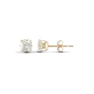 JES181 | 9ct yellow gold Stud Earrings claw-set with a 6mm solitaire square cubic zirconia stone.