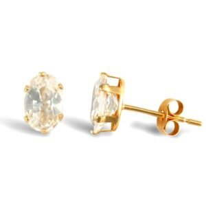 JES200 | 9ct yellow gold Stud Earrings claw-set with a solitaire oval shaped cubic zirconia stone.