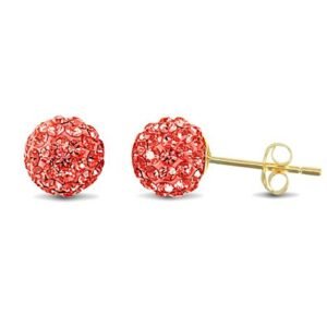 JES210 | 9ct yellow gold pink tinted sparkling crystal set ball Stud Earrings