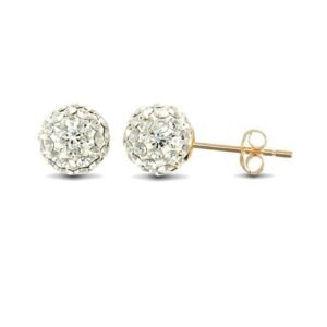 JES212 | 9ct yellow gold clear sparkling crystal set ball Stud Earrings