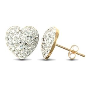 JES213 | 9ct yellow gold clear sparkling crystal set heart Stud Earrings