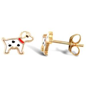 JES249 | 9ct Yellow Enamelled Dog Stud Earrings